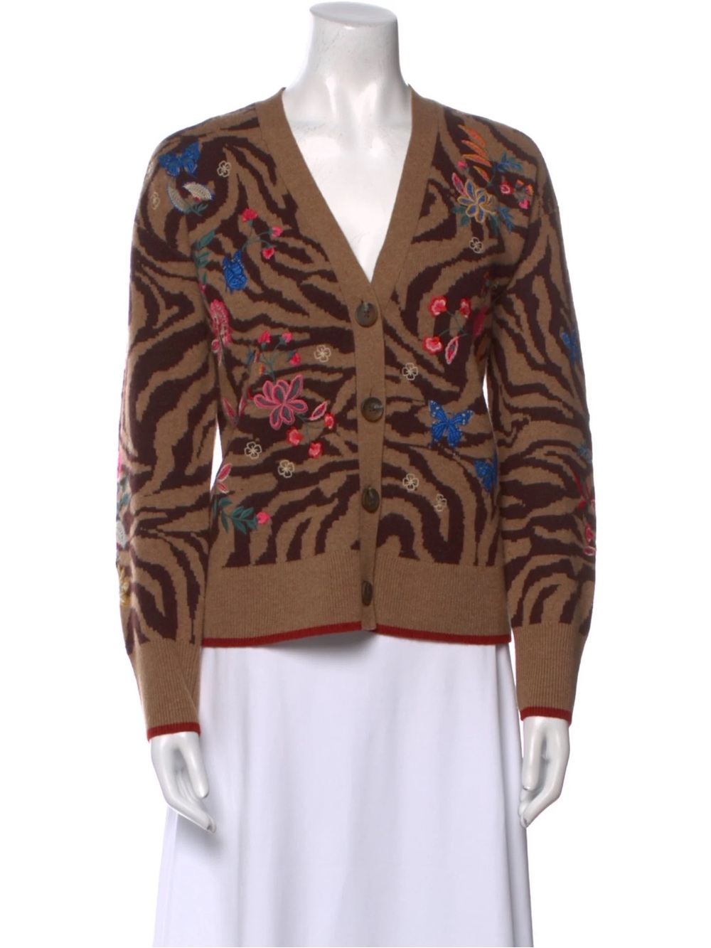 Johnny Was Sandra Wool Cashmere Embroidered Cardigan Small